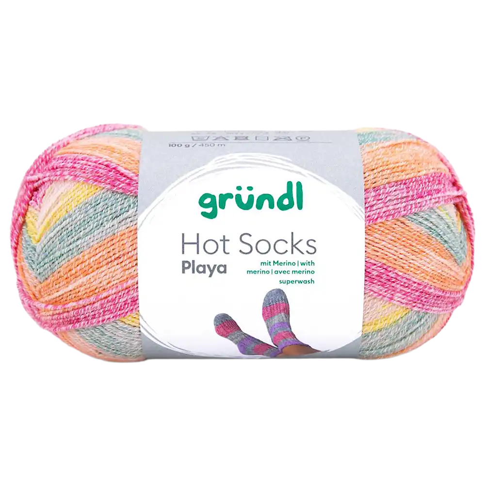 #Farbe_Hot Socks Playa 4-fach | 05 Himbeer-Mandarine-Sonnengelb-Seegrün