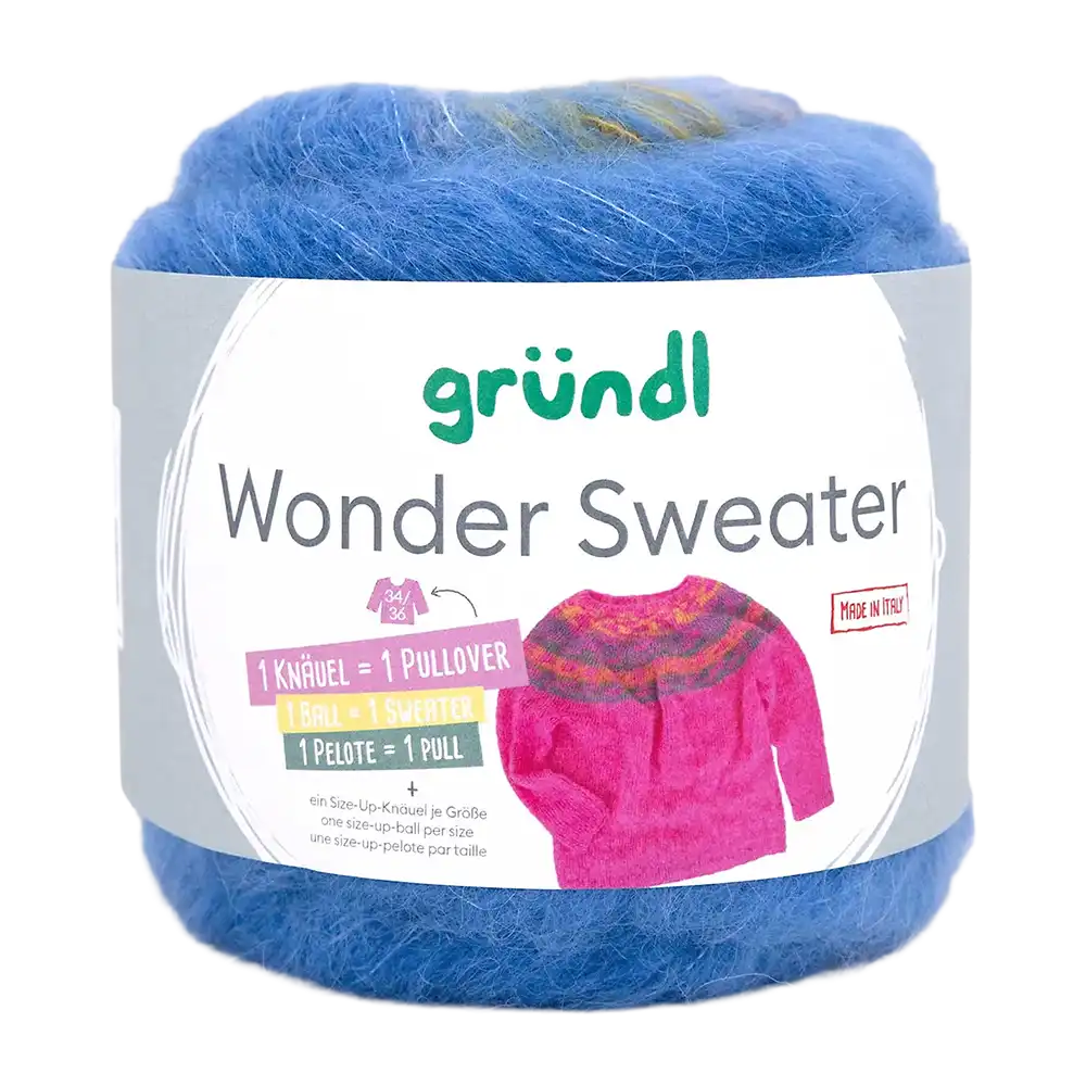 #Farbe_Gründl Wonder Sweater | 03 Azurblau-Flieder-Curry-Creme