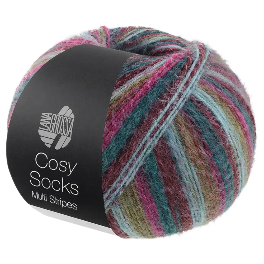 #Farbe_Lana Grossa Cosy Socks | 158 Petrol/Dunkelfuchsia/Oliv/Minttürkis/Dunkelrot