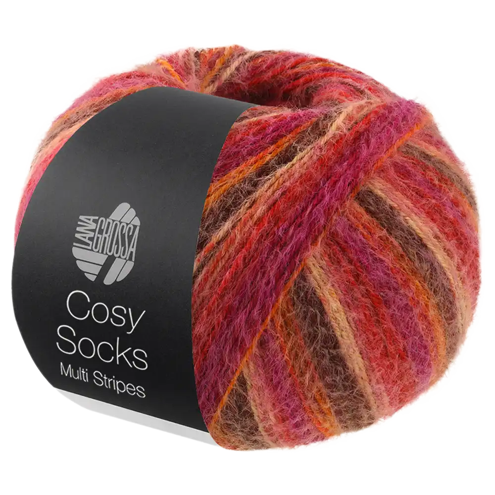 #Farbe_Lana Grossa Cosy Socks | 159 Rot/Fuchsia/Orange/Dunkelbraun/Lachs