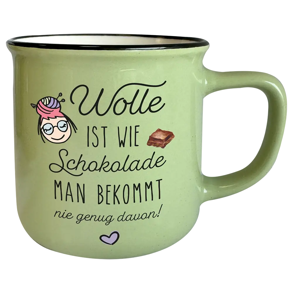 Tasse Frida #2: Wolle ist wie Schokolade, man bekommt nie genug davon!