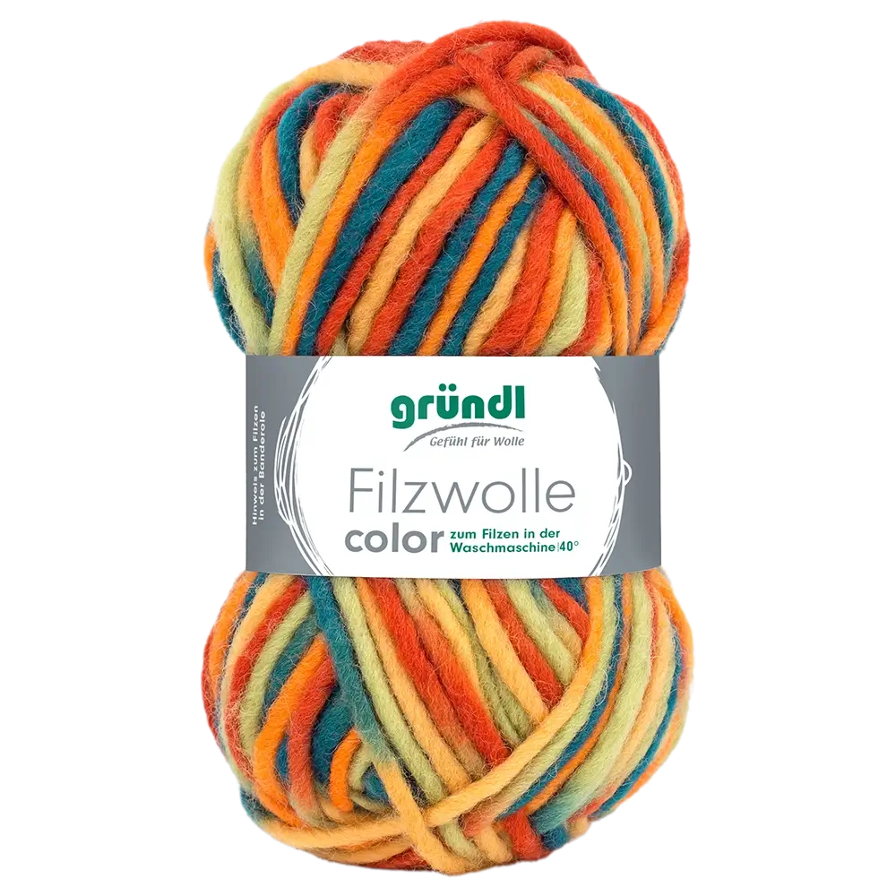 #Farbe_Gründl Filzwolle Color | 36 Blaugrün-Ocker-Rotorange-Multicolor