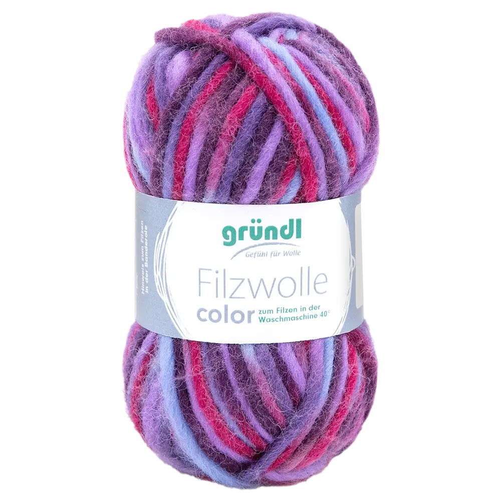 #Farbe_Gründl Filzwolle Color | 40 Fuchsia-Flieder-Hellblau-Multicolor