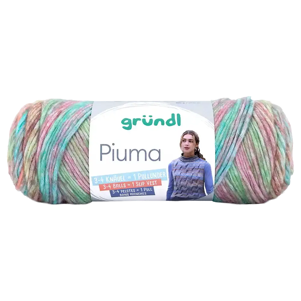 #Farbe_Gründl Piuma | 05 Flieder-Aqua-Himbeer-Grasgrün