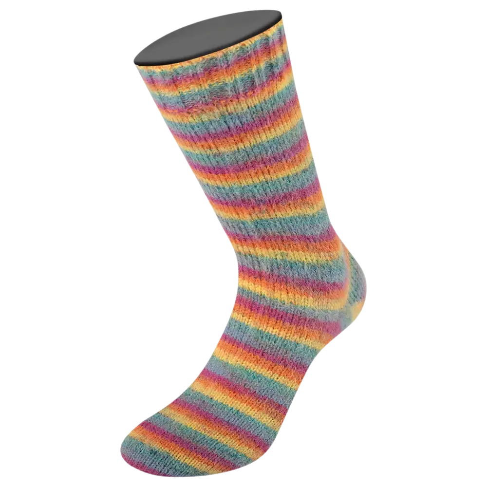 #Farbe_Lana Grossa Cosy Socks | 151 Petrol/Rauchblau/Fuchsia/Orange/Gelb