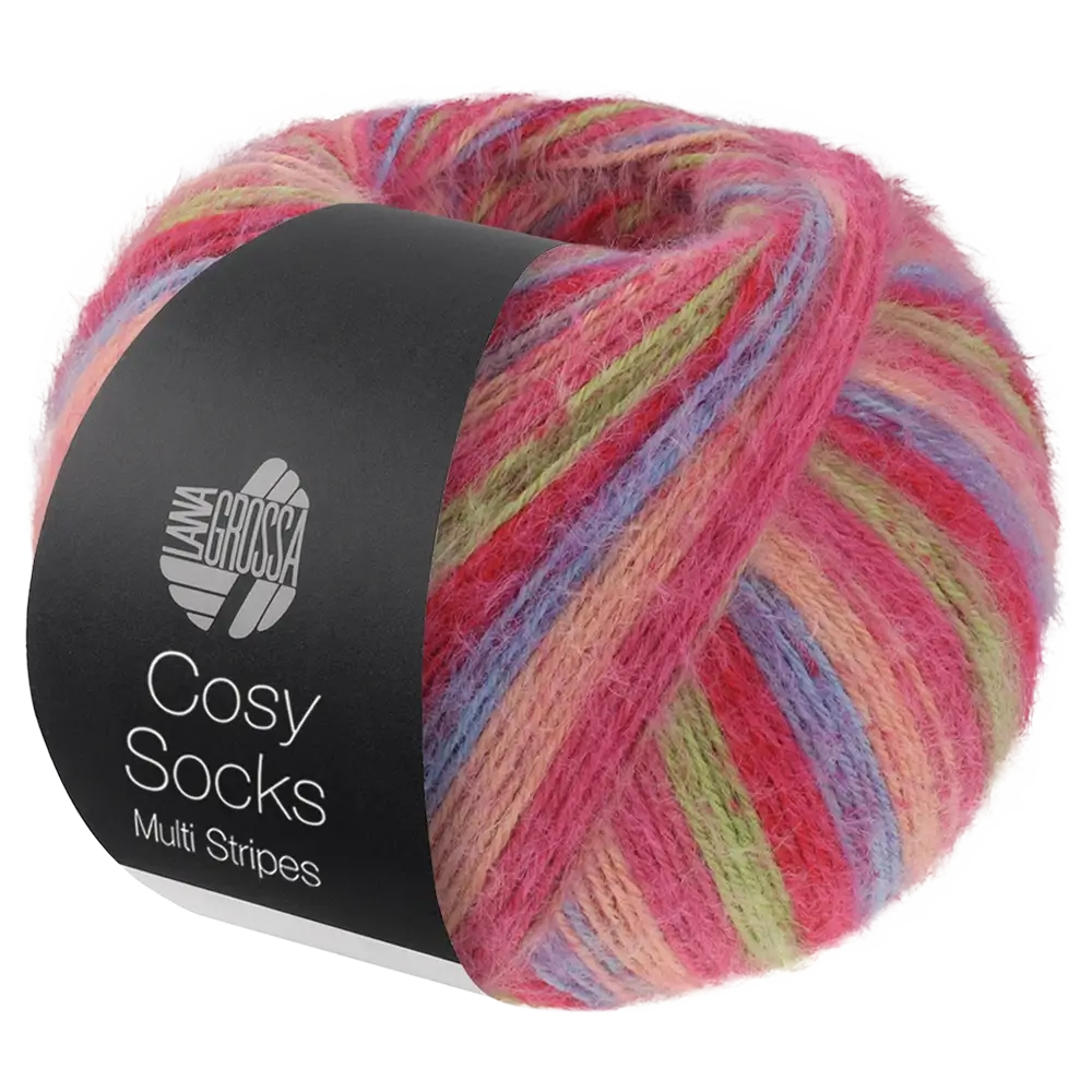 #Farbe_Lana Grossa Cosy Socks | 152 Tulpenrot/Veilchenblau/Lachsrosa/Pink/Hellgrün
