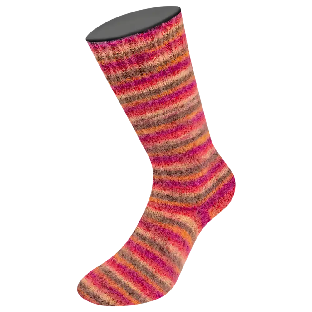 #Farbe_Lana Grossa Cosy Socks | 159 Rot/Fuchsia/Orange/Dunkelbraun/Lachs